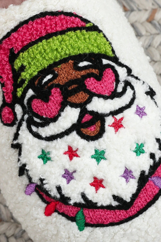 DLLSHOE 130 - White Starry Santa Claus Pattern Christmas Plush Slippers