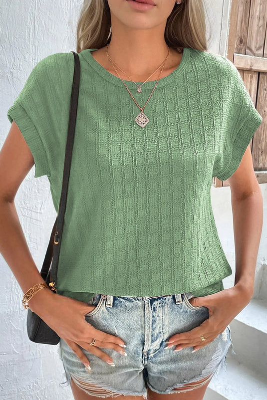 DLLS552 - Ladies Grass Green Solid Color Textured Batwing Sleeve Tee