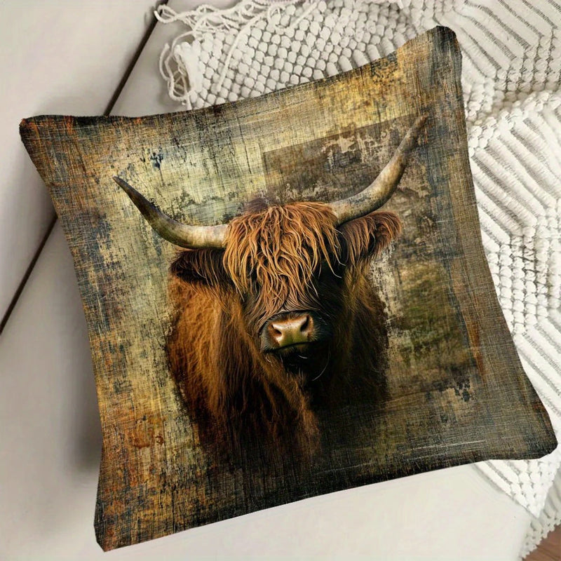Load image into Gallery viewer, TMPL120 - 1 Piece - 18&quot; x 18&quot; Scottish Highland Cow Throw Pillow
