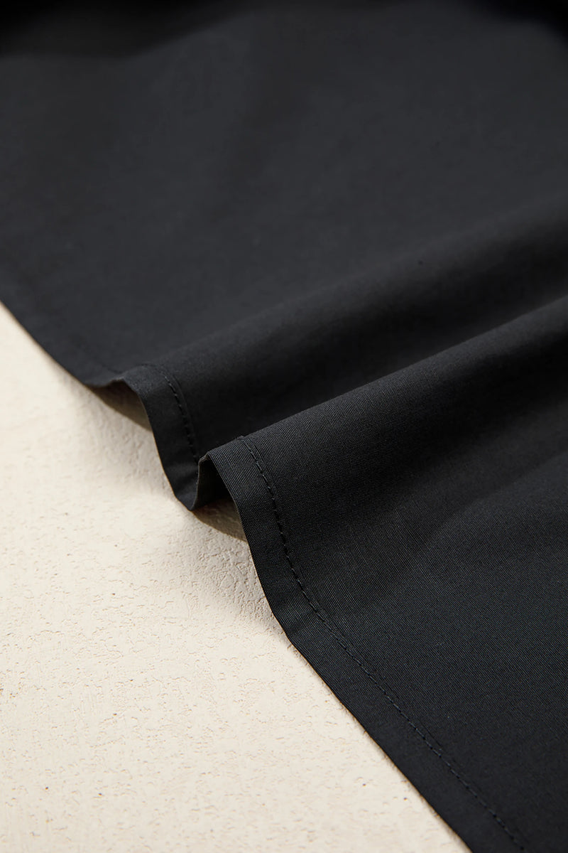 Load image into Gallery viewer, DLLS364 - Ladies Black Short Puff Sleeve Contrast Embroidered Detail V Neck Blouse
