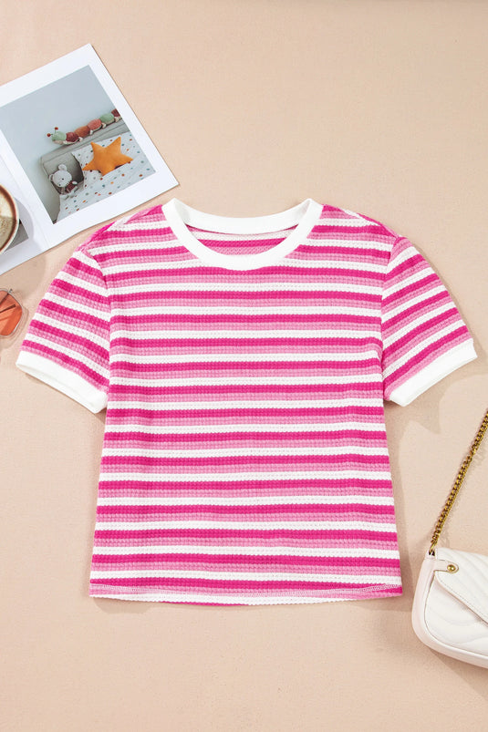 DLLS559 - Ladies Sachet Pink Textured Knit Short Sleeve Crossed Detail Tee