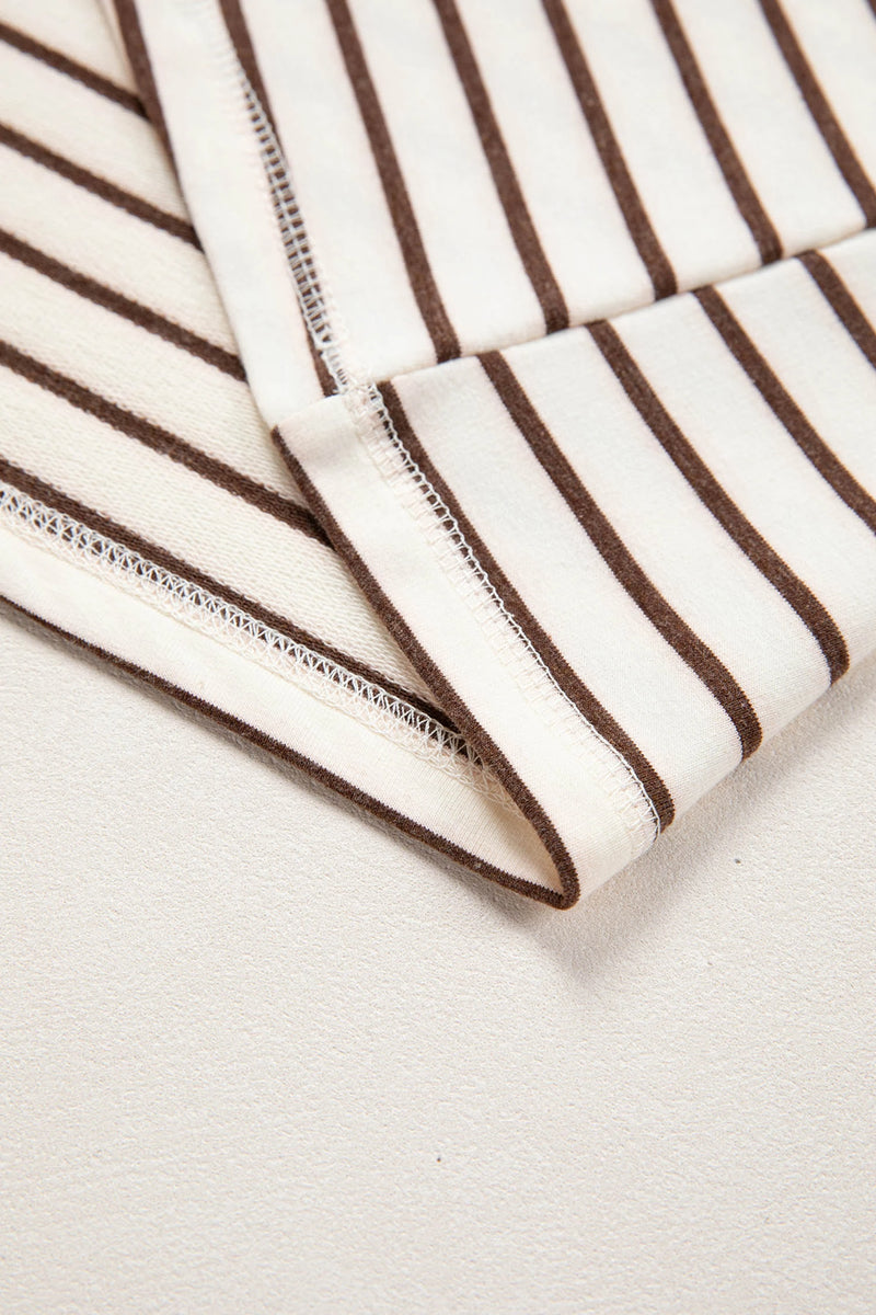 Load image into Gallery viewer, DLLS448 - Ladies Brown Stripe Ribbed Round Neck Trim Loose Tank Top
