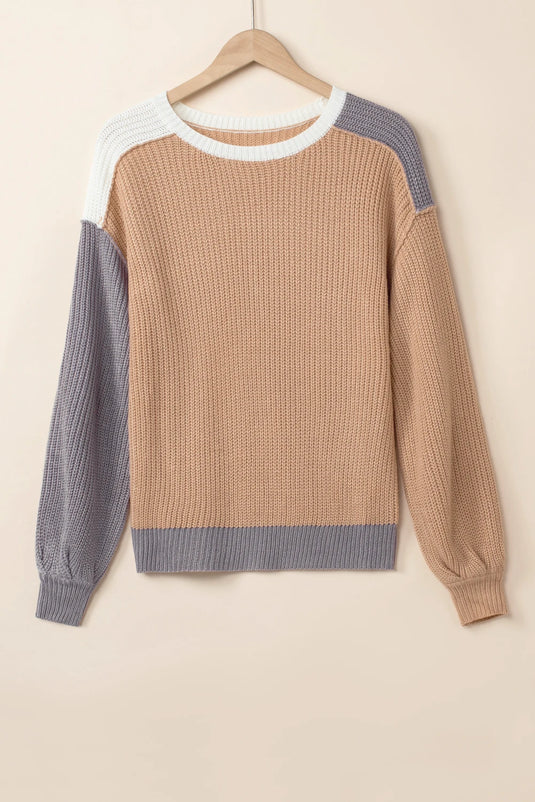 DLLS141 - Ladies Multicolor Color Block Patchwork Baggy Sweater