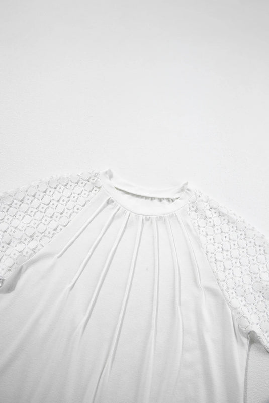 DLLS502 - Ladies White Seamed Detail Contrast Lace Raglan Sleeve Tee