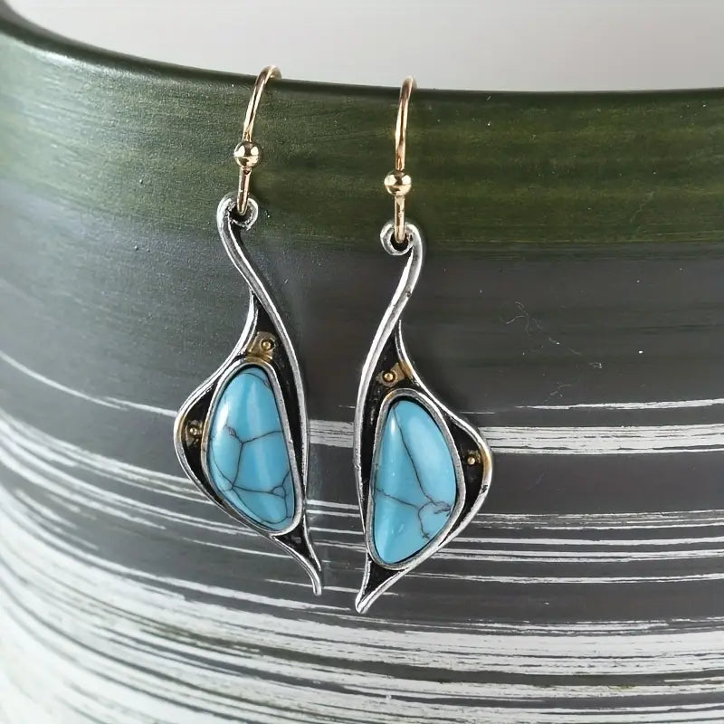Load image into Gallery viewer, TMER50 - Abstract Swan Earrings w/Turquoise Detail
