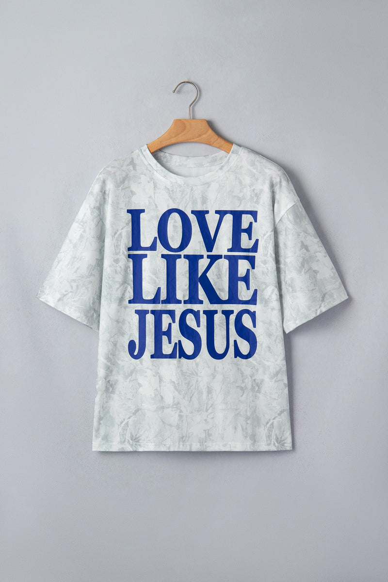 Load image into Gallery viewer, DLLS710 - Ladies Gray Love Like Jesus Camouflage Oversized T Shirt

