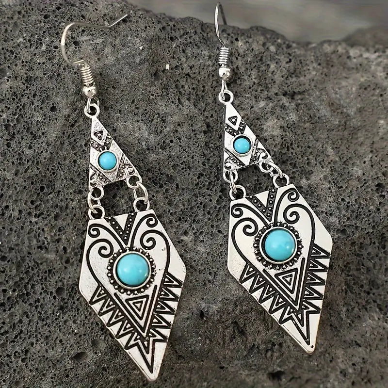 Load image into Gallery viewer, TMER3 - Turquoise Drop Shaped Earrings
