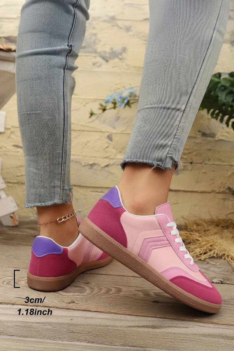 Load image into Gallery viewer, DLLSHOE 176 - Pink Color Block PU Leather Lace-Up Rubber Sole Flat Shoes
