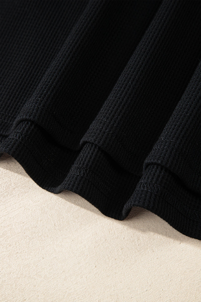 Load image into Gallery viewer, DLLS488 - Ladies Black Waffle Knit Denim Contrast Trim Patchwork Button Polo Tee Dress
