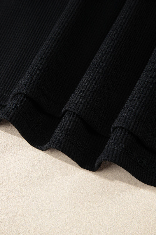 DLLS488 - Ladies Black Waffle Knit Denim Contrast Trim Patchwork Button Polo Tee Dress