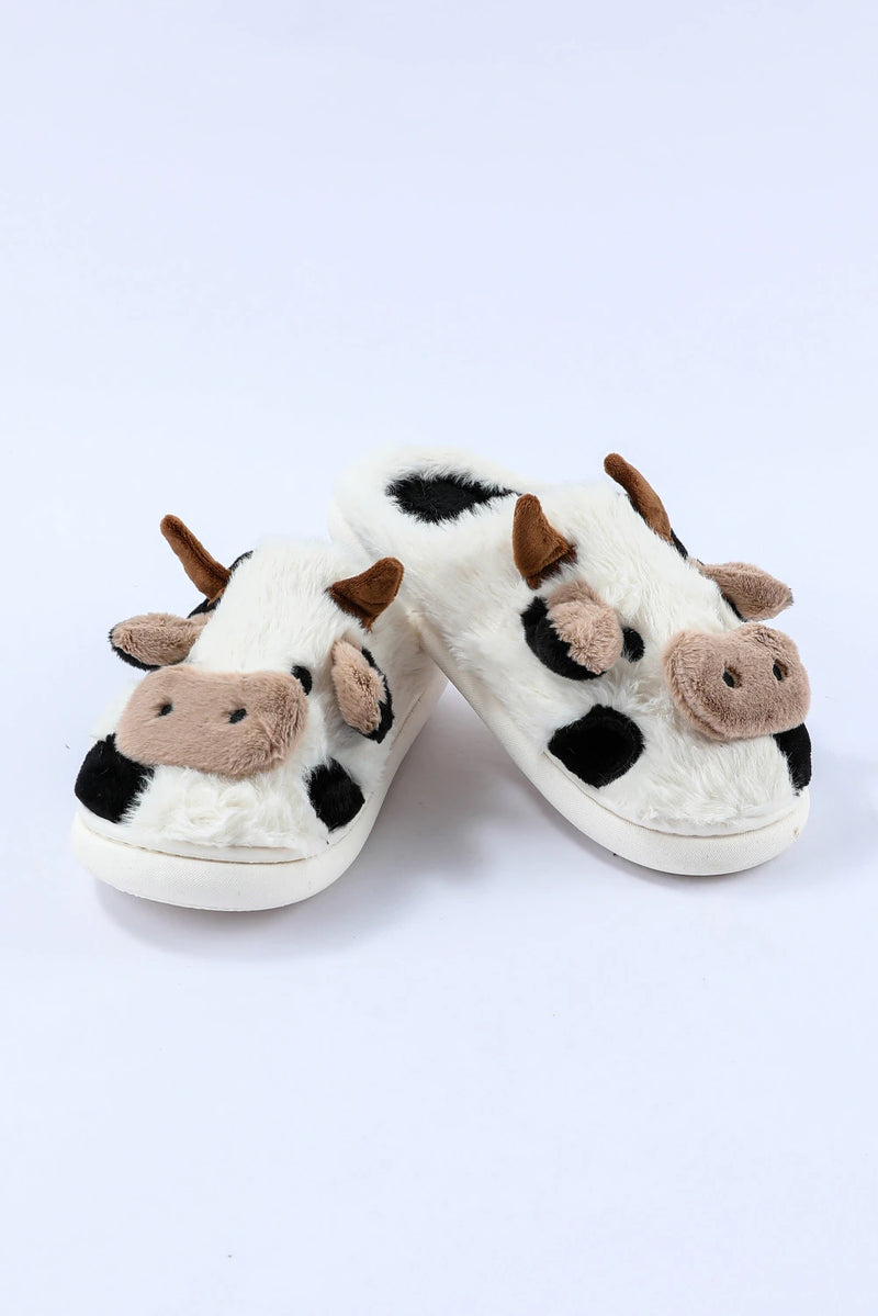 Load image into Gallery viewer, DLLSHOE 127 - White Cartoon Animal Cow Plush Slippers
