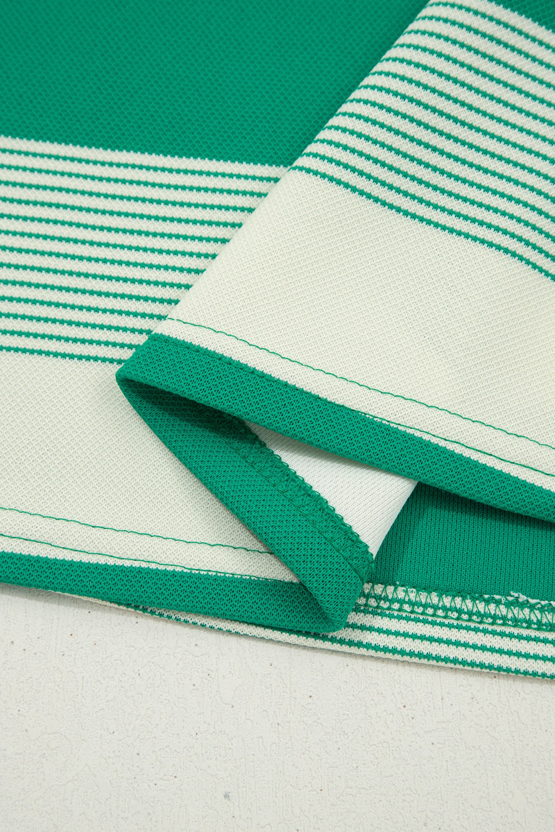 Load image into Gallery viewer, DLLS483 - Ladies Green Stripe Mixed Print Crew Neck Cap Sleeve T Shirt
