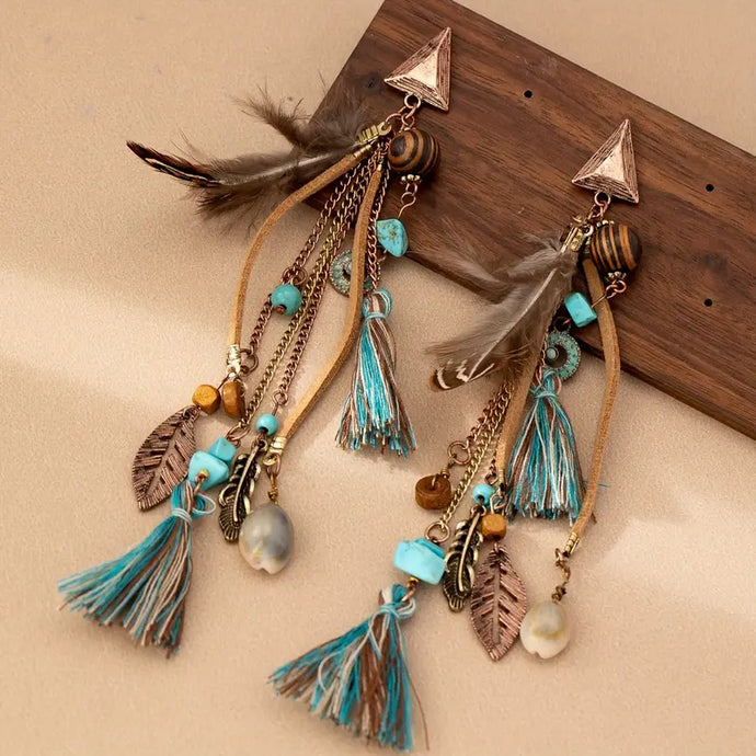 TMER56 - Feather Tassle Post Earrings