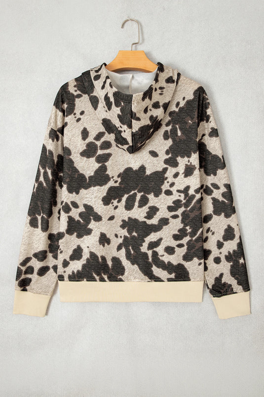 DLLS1058 - Ladies Multicolour Western Print Long Sleeve Pocket Regular Fit Hoodie