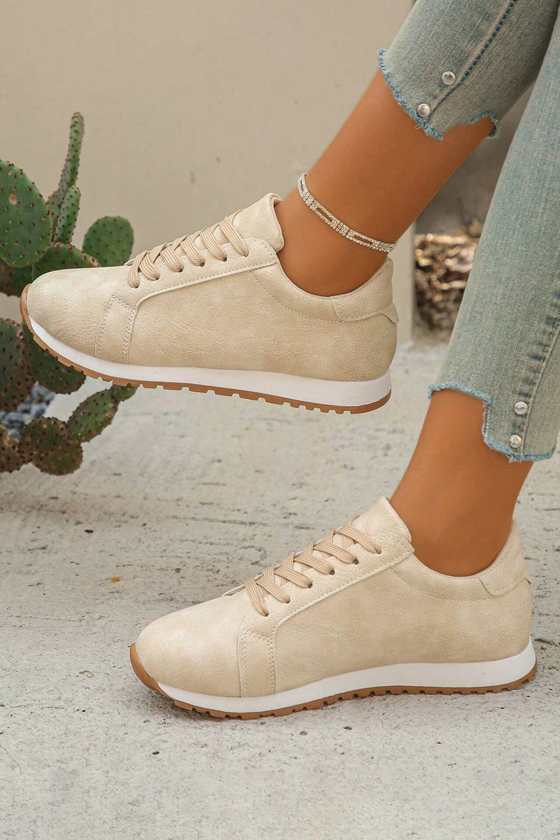 Load image into Gallery viewer, DLLSHOE 53  - Beige Solid Color Faux Suede Lace-Up Sneakers
