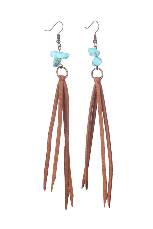 DLLER 4 - Brown Turquoise Tassel Drop Earrings