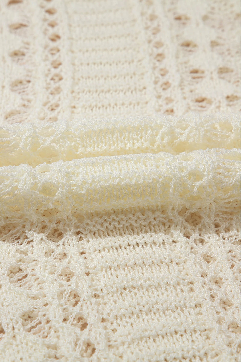 Load image into Gallery viewer, DLLS446 - Ladies White Hollow Out Knit Bracelet Sleeve Drop Shoulder Sweater
