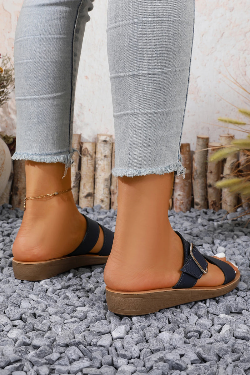 Load image into Gallery viewer, DLLSHOE 85 - Wild Wind Casual Buckle Slip-On Flat Slippers with TPR Sole
