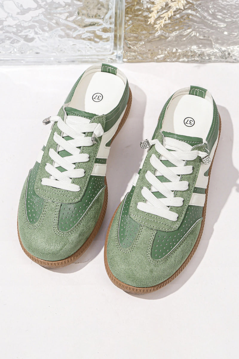 Load image into Gallery viewer, DLLSHOE 74 - Dark Green Eyelet PU Leather Patchwork Color Pop Sneakers
