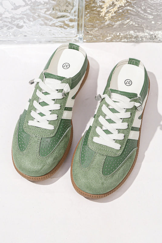 DLLSHOE 74 - Dark Green Eyelet PU Leather Patchwork Color Pop Sneakers