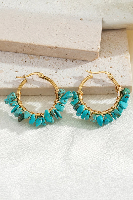 DLLER 21 - Turquoise Irregular Stone Beading Golden Plated Hoop Earrings