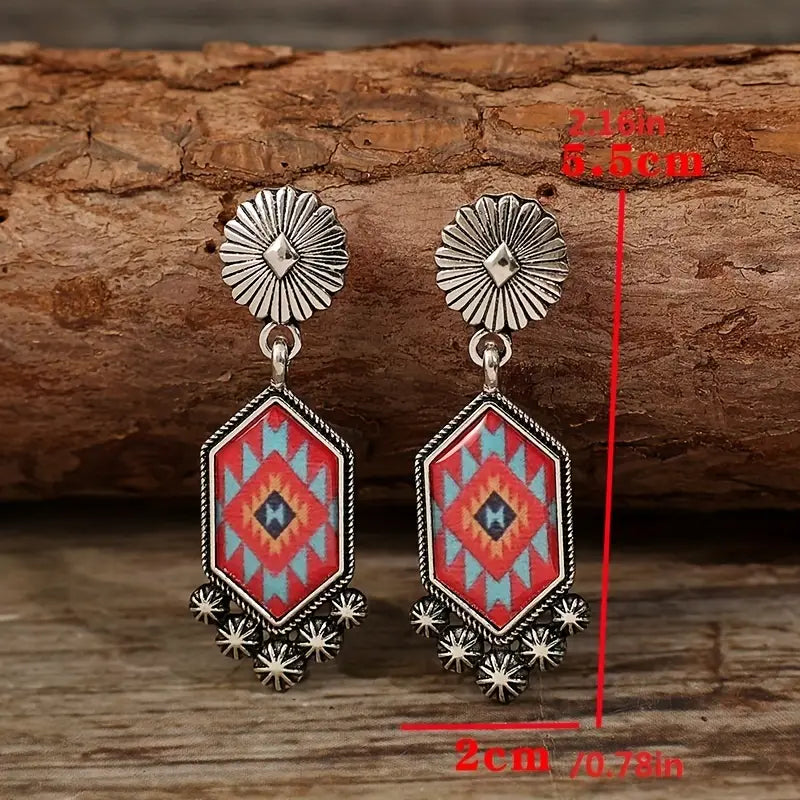 Load image into Gallery viewer, TMER52 - Geometric Plaid Dangle Earrings
