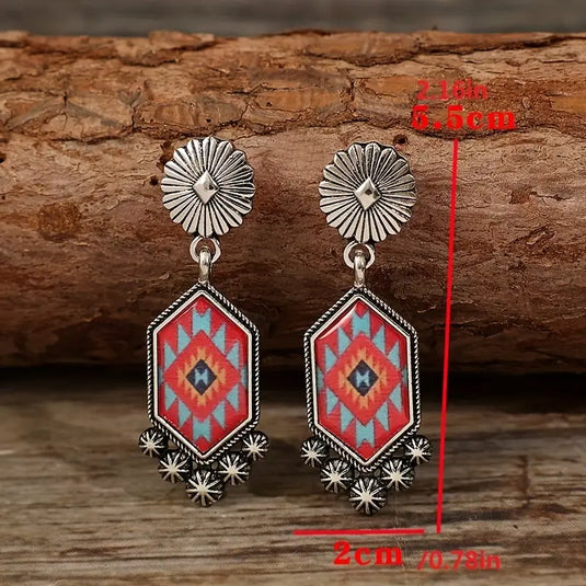 TMER52 - Geometric Plaid Dangle Earrings