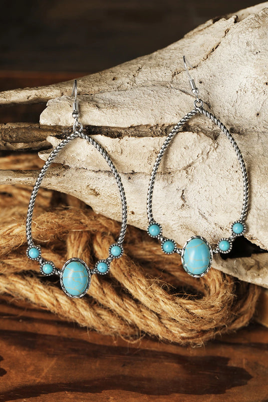 DLLER 7 - Silver Western Turquoise Water Drop Hook Earrings