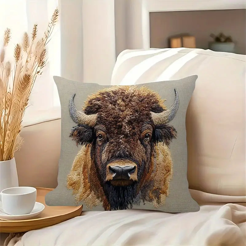 Load image into Gallery viewer, TMPL139 - 1 Piece - 18&quot; x 18&quot; Buffalo Head Throw Pillow
