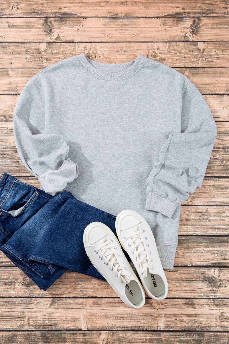 Load image into Gallery viewer, DLLS904 - Ladies Light Grey Plain Drop Shoulder Crewneck Pullover Sweatshirt
