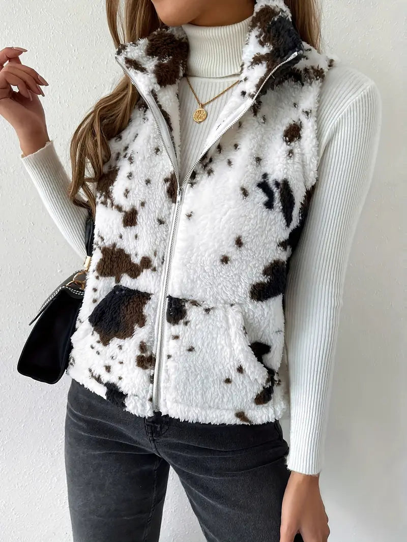 Load image into Gallery viewer, TMWST17 - Women&#39;s Cow Print Plush Vest
