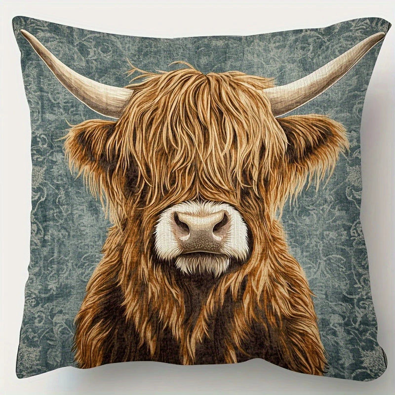Load image into Gallery viewer, TMPL121 - 1 Piece - 18&quot; x 18&quot; Highland Cow Throw Pillow
