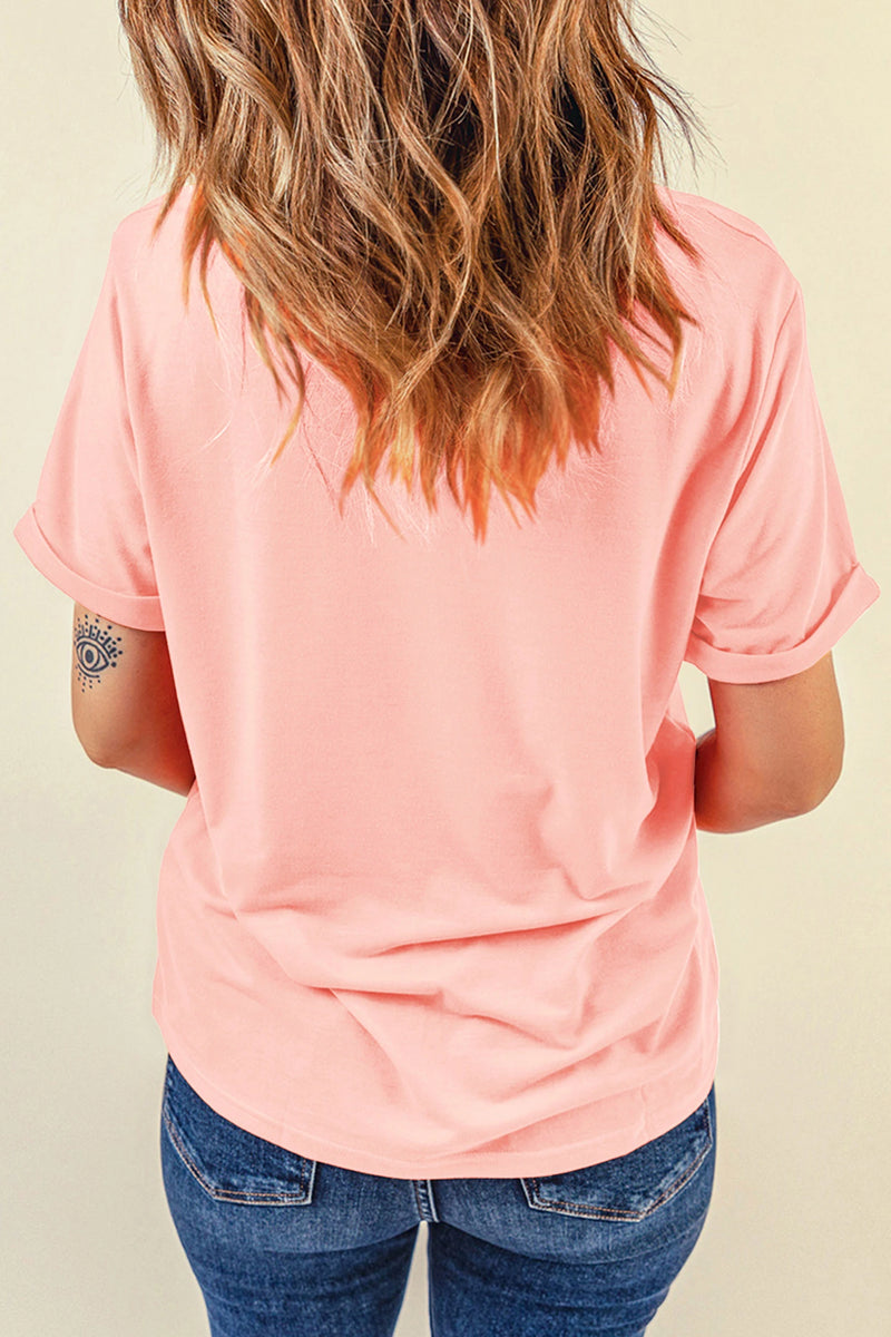 Load image into Gallery viewer, DLLS549 - Ladies Pink Faux Patchwork Print Floral MAMA Lettering T Shirt
