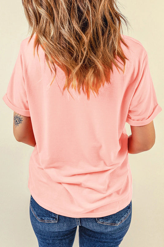 DLLS549 - Ladies Pink Faux Patchwork Print Floral MAMA Lettering T Shirt
