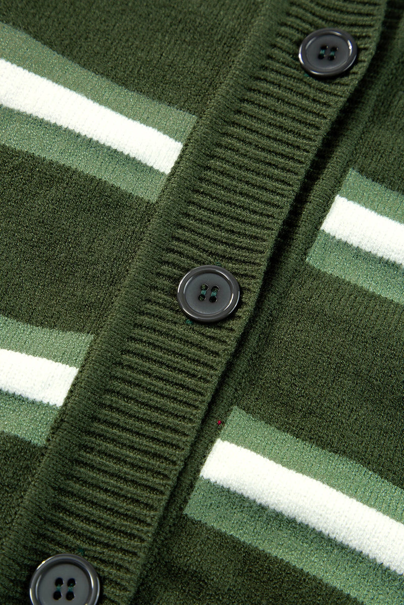 Load image into Gallery viewer, DLLS290 - Ladies Green Stripe Drop Shoulder Buttons Cardigan Sweater
