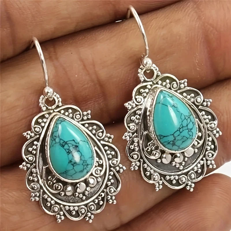 Load image into Gallery viewer, TMER48 - Turquoise Dangle Drop Earrings
