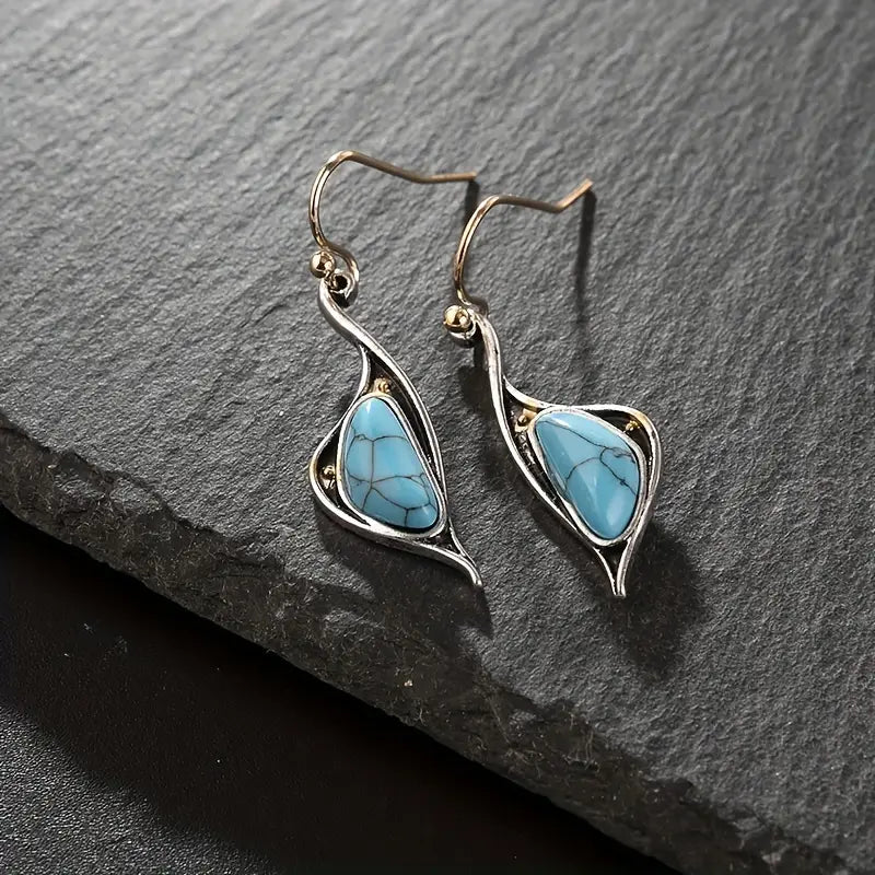 Load image into Gallery viewer, TMER50 - Abstract Swan Earrings w/Turquoise Detail
