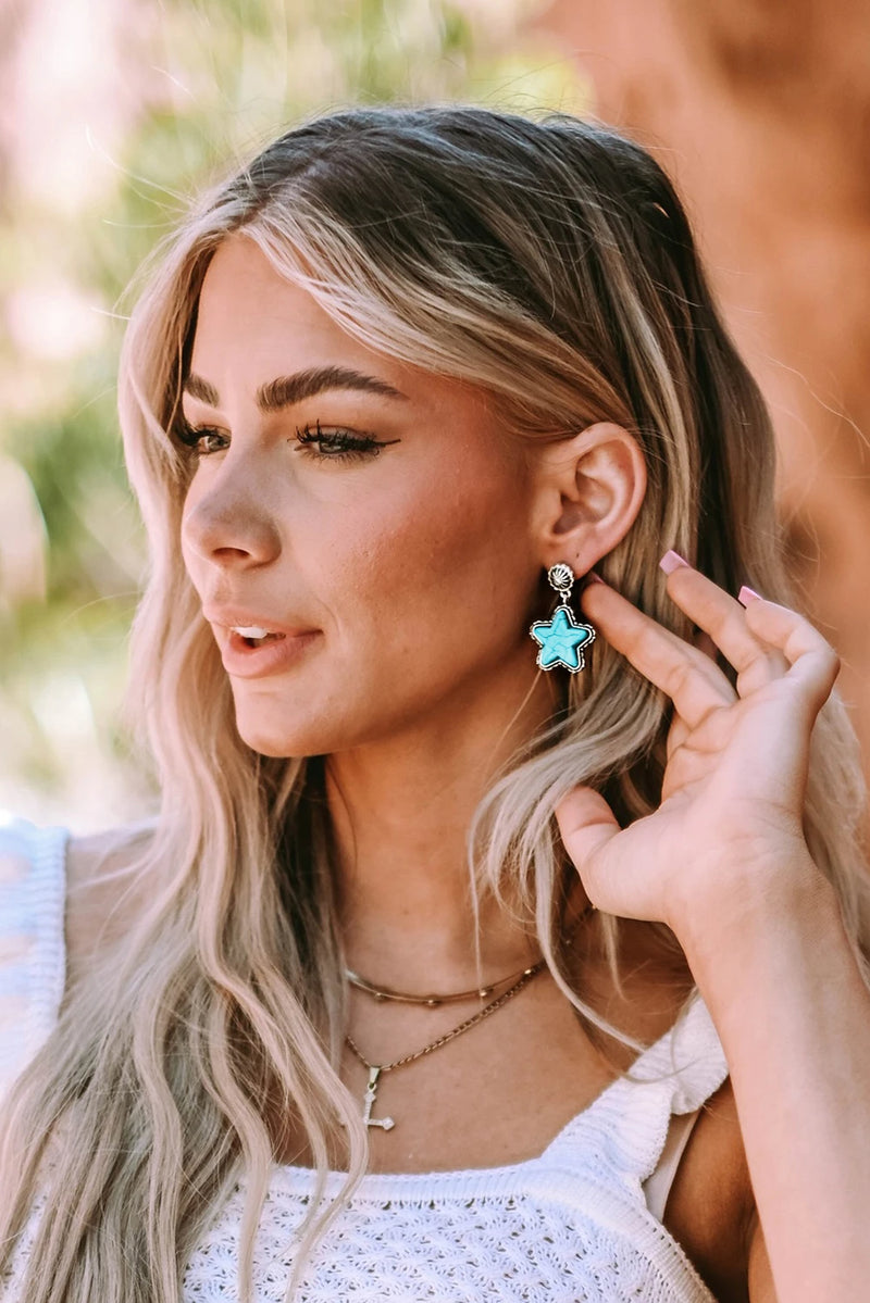 Load image into Gallery viewer, DLLER 2 - Green Star Dangle Antique Studded Western Earrings
