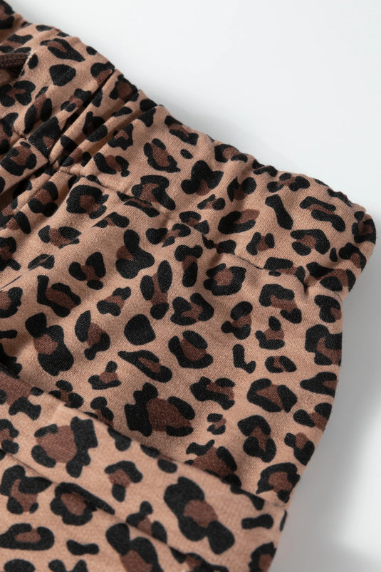 DLLS453 - Ladies Brown Leopard Loose Tee Drawstring Waist Barrel Pants Set