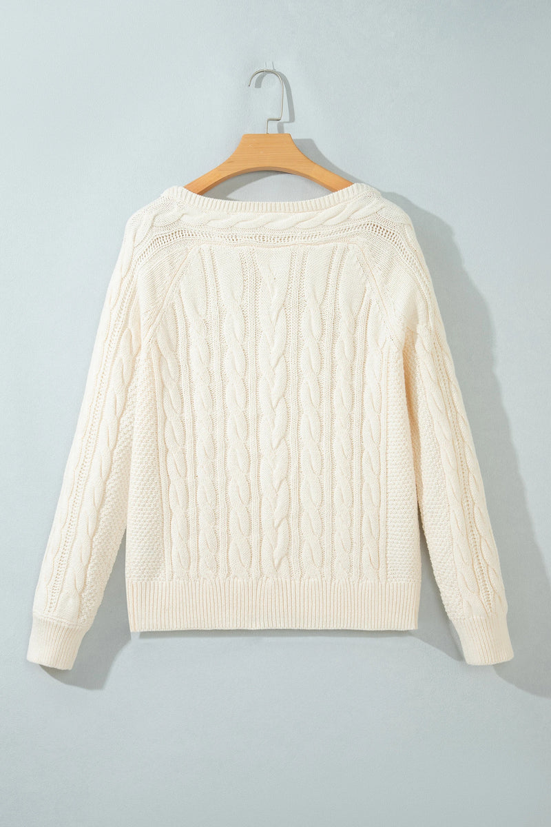 Load image into Gallery viewer, DLLS1146 - Ladies Beige Drop Shoulder Round Neck Cable Knit Sweater

