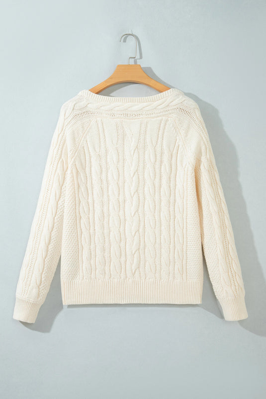DLLS1146 - Ladies Beige Drop Shoulder Round Neck Cable Knit Sweater
