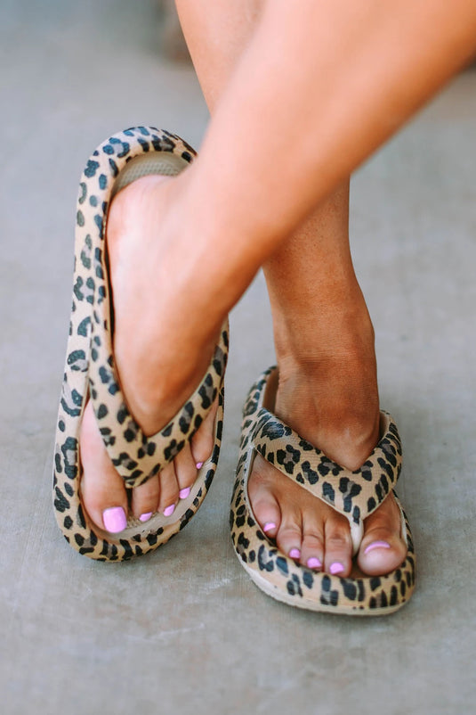 DLLSHOE 25 - Leopard Print Thick Sole Flip Flops