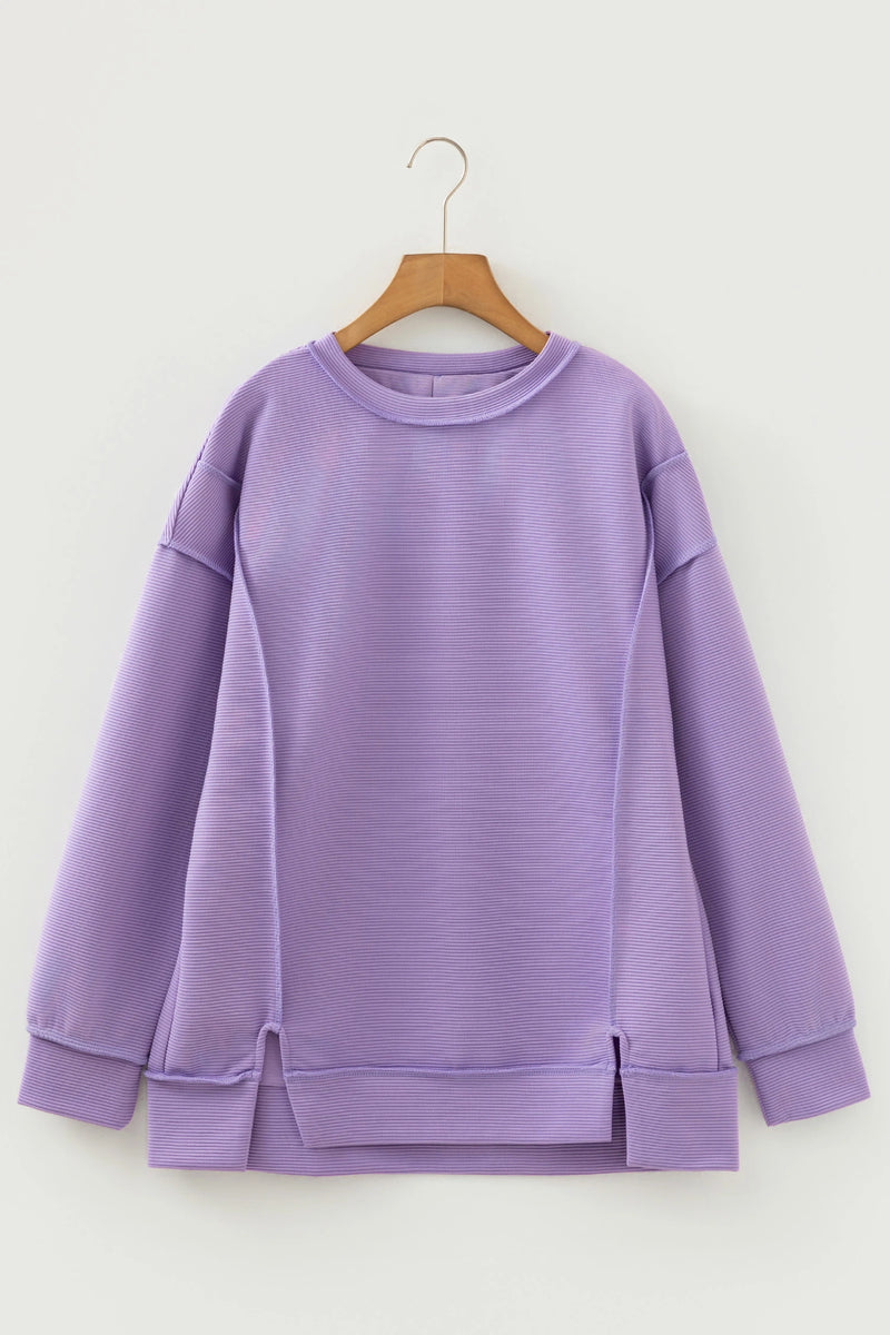 Load image into Gallery viewer, DLLS456 - Ladies Lavendula Horizontal Ribbed Drop Shoulder Baggy Pullover
