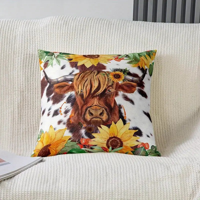Load image into Gallery viewer, TMPL42 - Set of 2 - 18&quot; x 18&quot; Highland Cow Sunflower Throw Pillows
