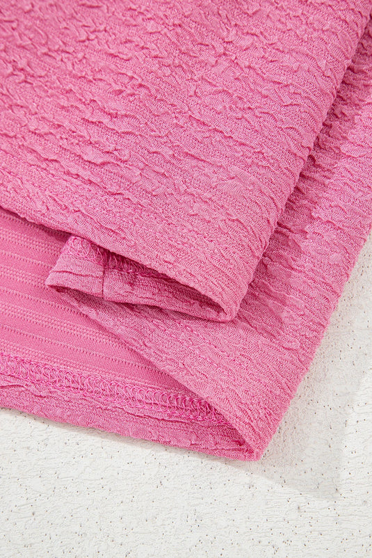 DLLS423 - Ladies Pink Textured V Neck T Shirt and Shorts Set