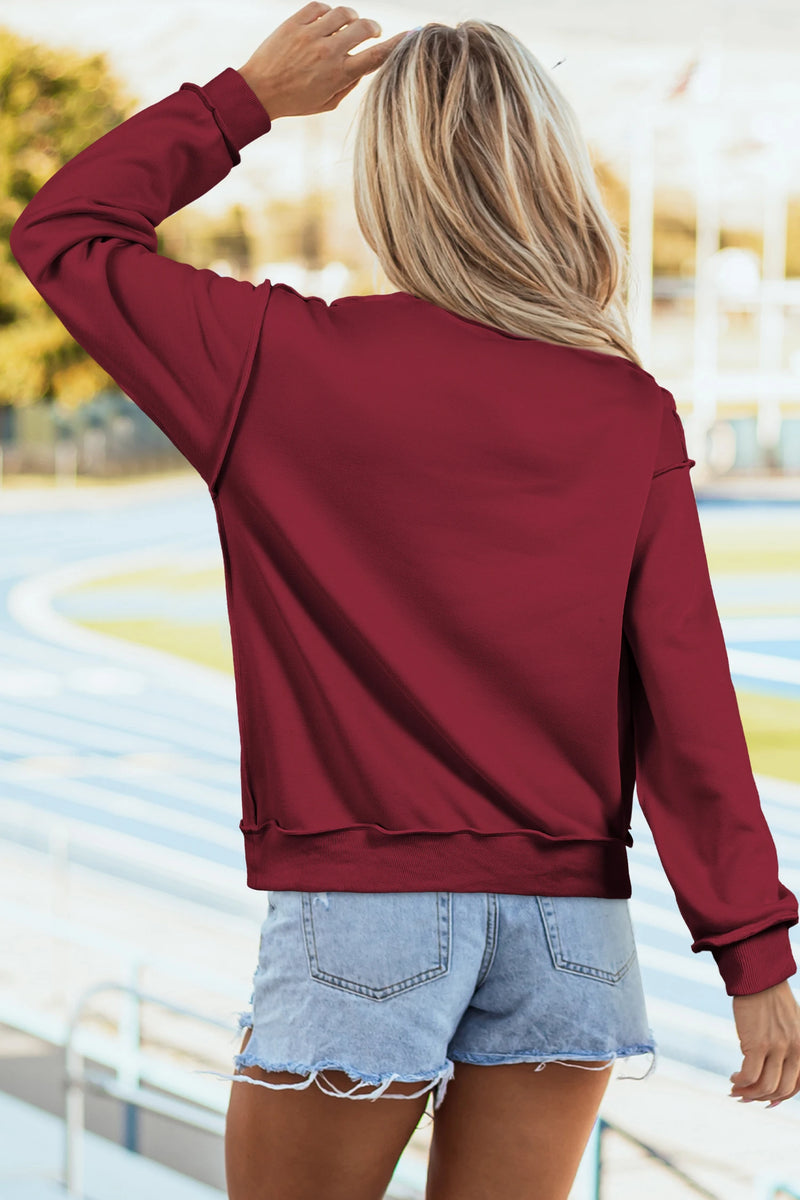 Load image into Gallery viewer, DLLS664 - Ladies Red Dahlia Oversize Drop Shoulder Reversible Mock Neck Sweatshirt
