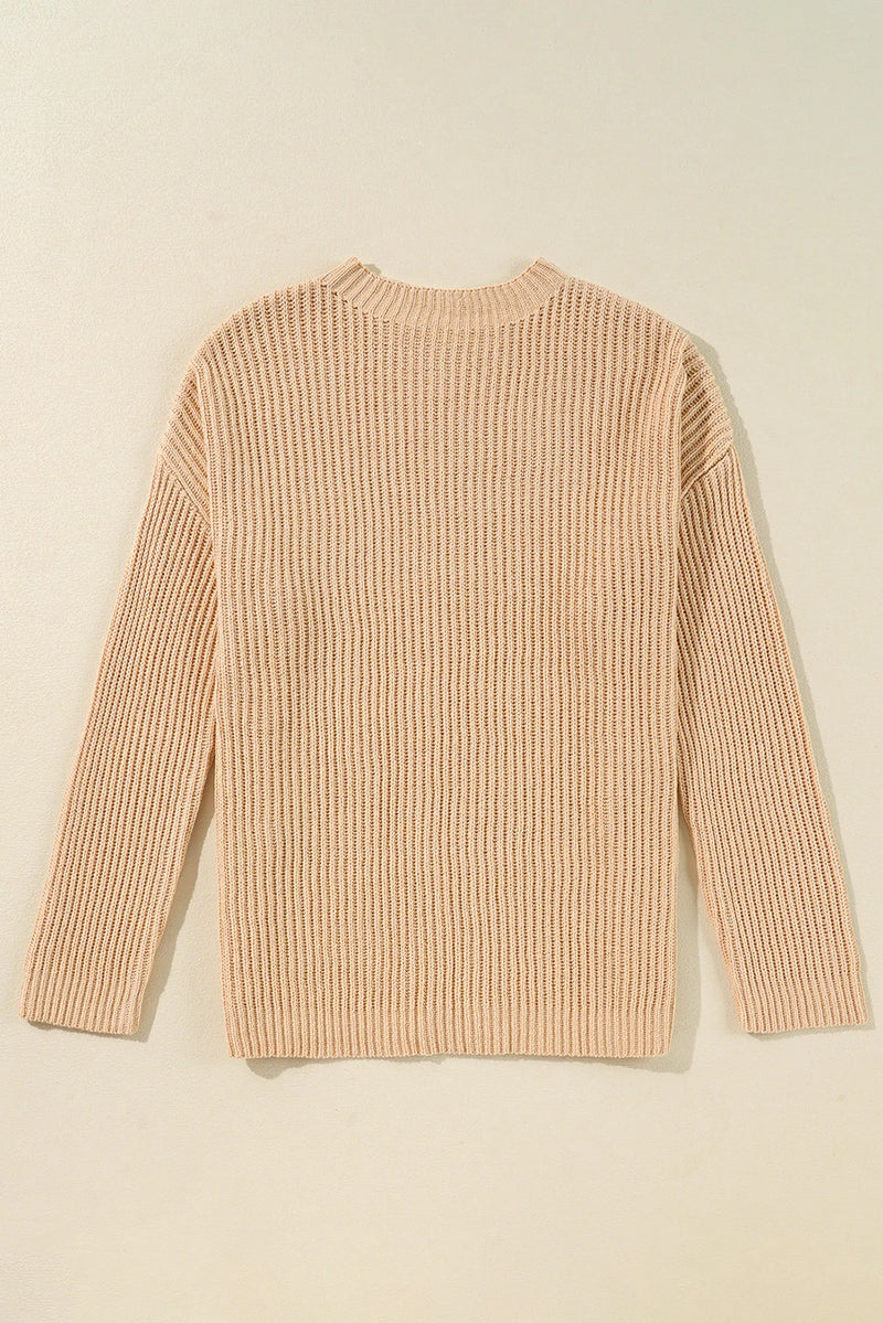 Load image into Gallery viewer, DLLS137 - Ladies Apricot Cable Knit Drop Shoulder Side Slits Loose Sweater
