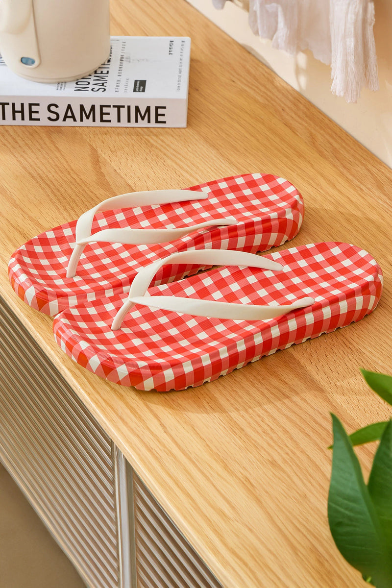 Load image into Gallery viewer, DLLSHOE 144 - Coral PVC Plaid Contrast Straps Casual Beach Flip Flops
