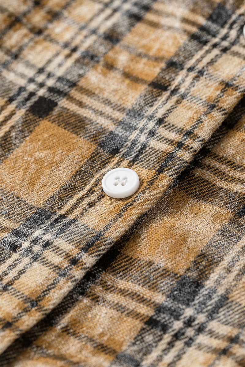 Load image into Gallery viewer, DLLS793 - Ladies Brown Retro Plaid Long Sleeve Button Down Shirt
