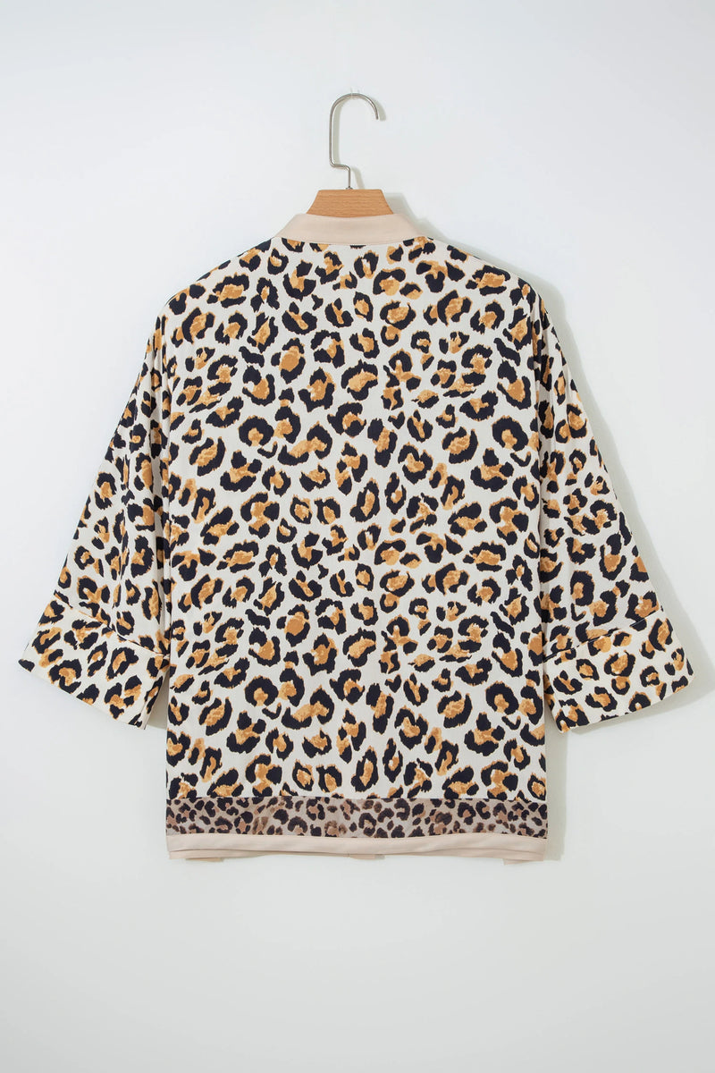 Load image into Gallery viewer, DLLS379- Ladies Khaki Mixed Leopard Patchwork 3/4 Sleeve Loose Shirt
